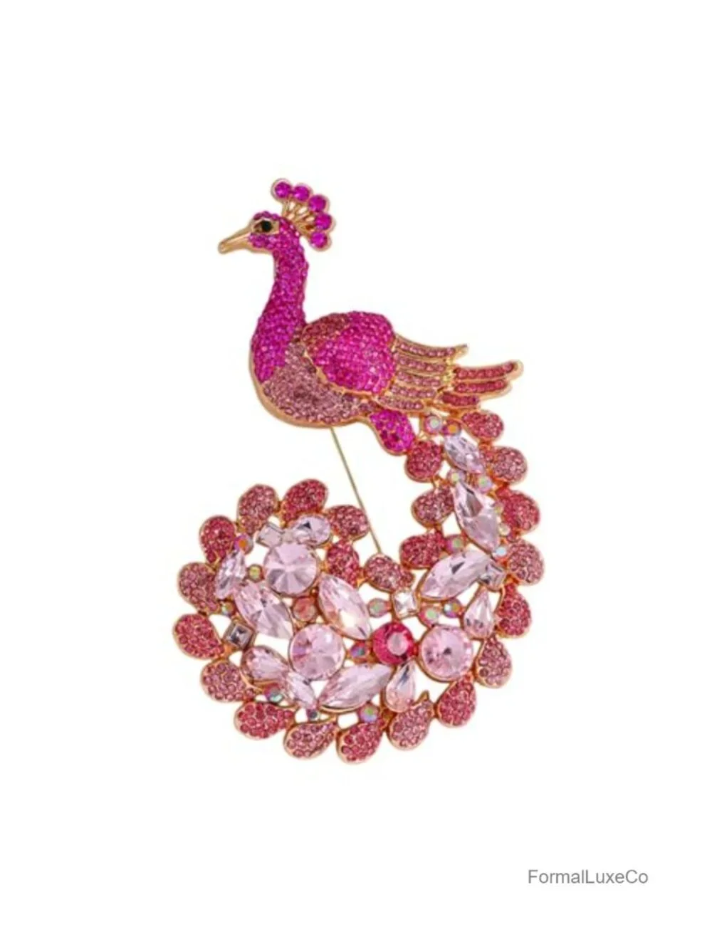 Elegant Gold-Plated Peacock Brooch with Sparkling Rhinestone Crystals for Women